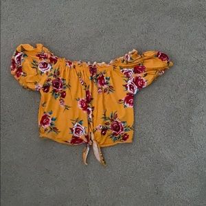 Yellow crop top with red roses